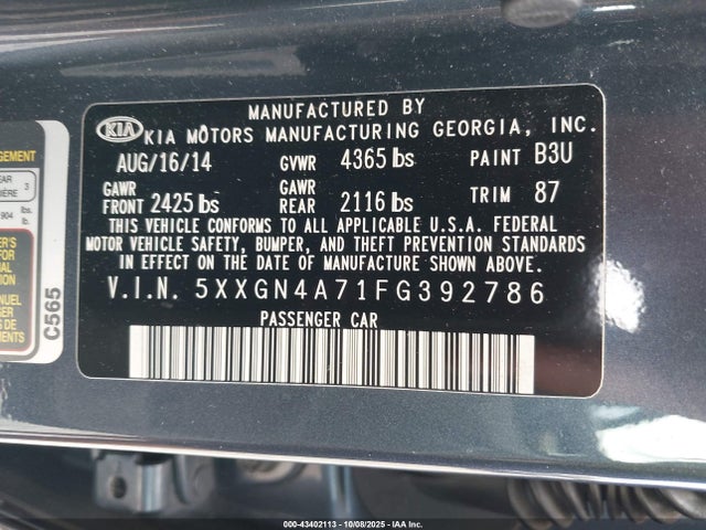 5XXGN4A71FG392786 KIA dohc gdi theta ii