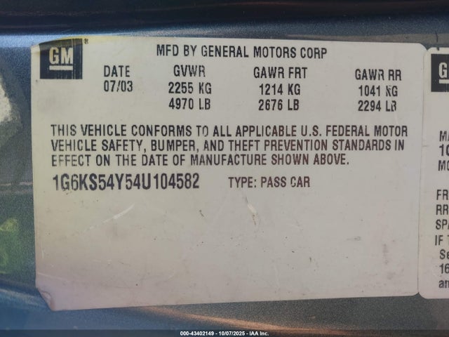 2004 CADILLAC SEVILLE 1G6KS54Y54U104582 Photo 8