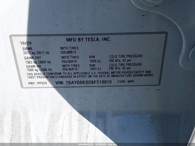 2025 TESLA MODEL Y 7SAYGDED2SF219910 Photo 8