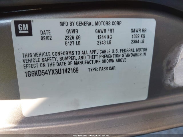 Aukcja sprzedaży 2003 Cadillac Deville Standard, vin: 1G6KD54YX3U142169, numer aukcji: 43402233