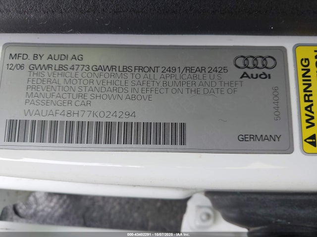 2007 AUDI A4 WAUAF48H77K024294 Photo 8