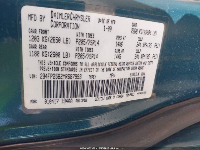 2000 DODGE CARAVAN 2B4FP25B2YR687993 Photo 8