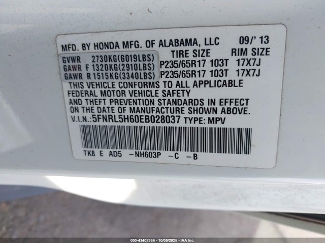 Honda j35z8 2014 5FNRL5H60EB028037 Image 9