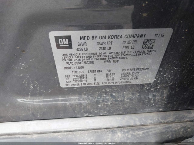 Buick luv - vvt, alum gme e85 max 2016 KL4CJBSBXGB592603 Image 9