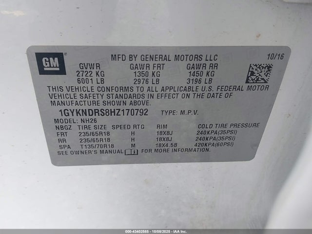 2017 CADILLAC XT5 1GYKNDRS8HZ170792 Photo 8