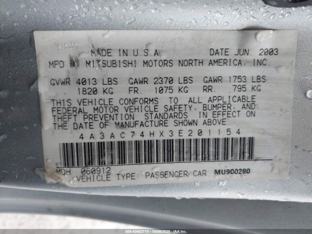 2003 MITSUBISHI ECLIPSE 4A3AC74HX3E201154 Photo 8