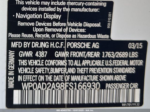 2015 PORSCHE 911 WP0AD2A98FS166930 Photo 8