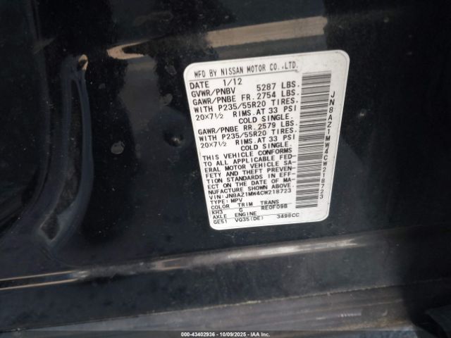 2012 NISSAN MURANO JN8AZ1MW4CW218723 Photo 8