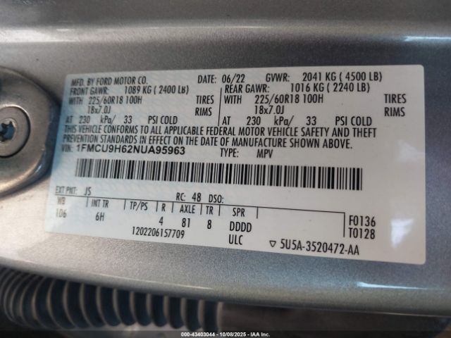 2022 FORD ESCAPE 1FMCU9H62NUA95963 Photo 8