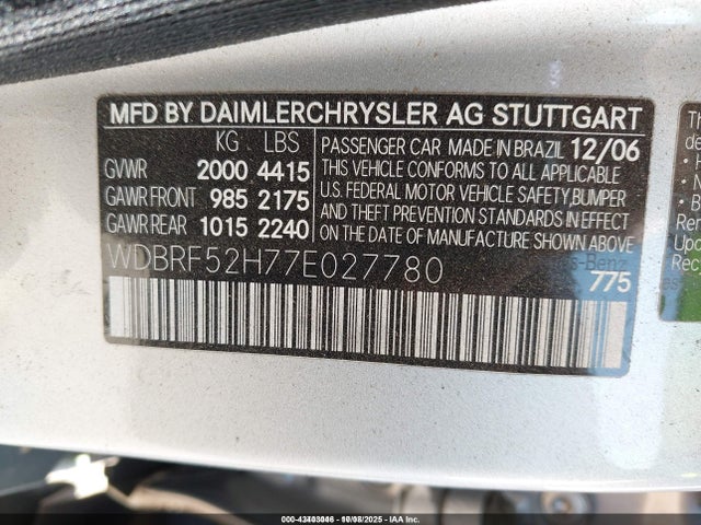 Продаж на аукціоні авто 2007 Mercedes-benz C 230 Sport, vin: WDBRF52H77E027780, номер лоту: 43403046
