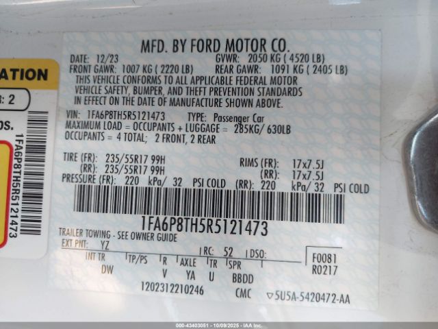 2024 FORD MUSTANG 1FA6P8TH5R5121473 Photo 8