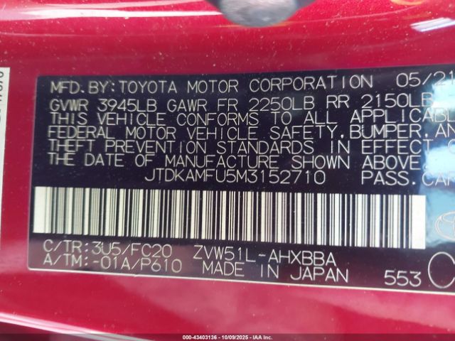 2021 TOYOTA PRIUS JTDKAMFU5M3152710 Photo 8