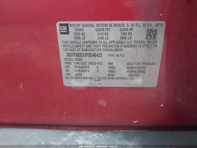 2015 CADILLAC SRX 3GYFNEE37FS546432 Photo 8