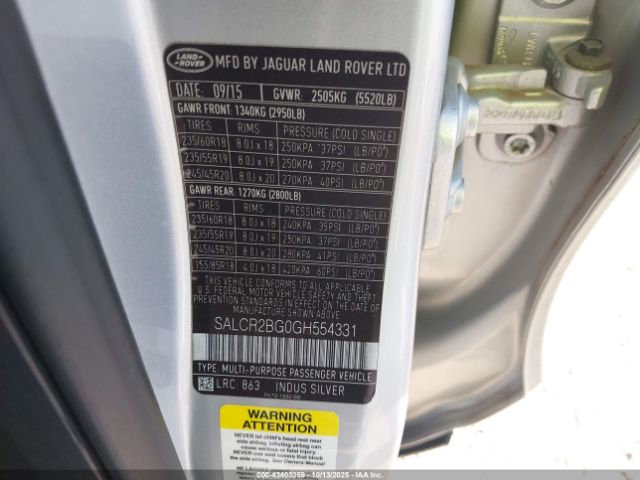 2016 LAND ROVER DISCOVERY SPORT SALCR2BG0GH554331 Photo 8