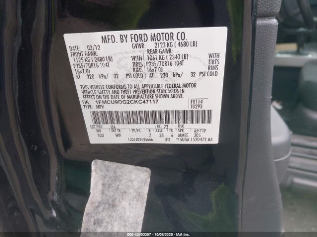 2012 FORD ESCAPE 1FMCU9DG2CKC47117 Photo 8