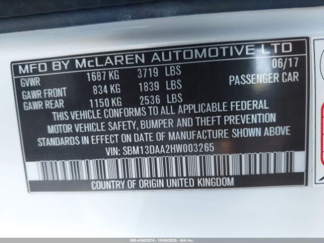 2017 MCLAREN 570S SBM13DAA2HW003265 Photo 8