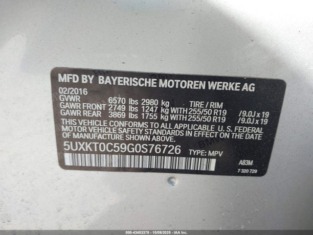 5UXKT0C59G0S76726 BMW X5