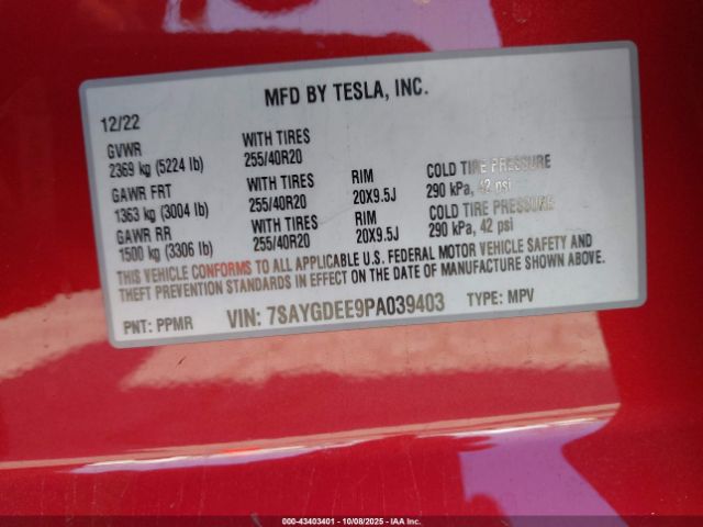 2023 TESLA MODEL Y 7SAYGDEE9PA039403 Photo 8
