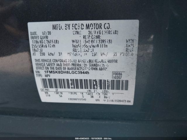 2020 FORD EXPLORER 1FMSK8DH8LGC39448 Photo 8