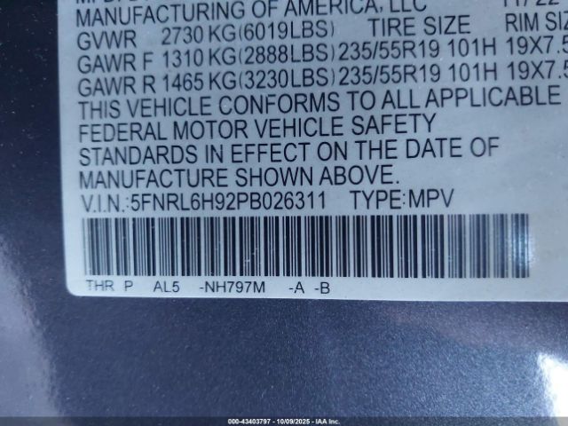 2023 HONDA ODYSSEY 5FNRL6H92PB026311 Photo 8