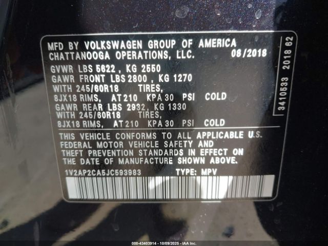 2018 VOLKSWAGEN ATLAS 1V2AP2CA5JC593983 Photo 8