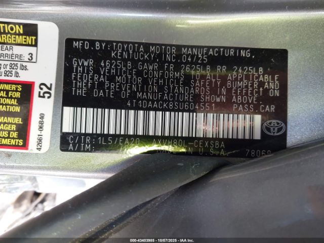 2025 TOYOTA CAMRY 4T1DAACK8SU604551 Photo 8