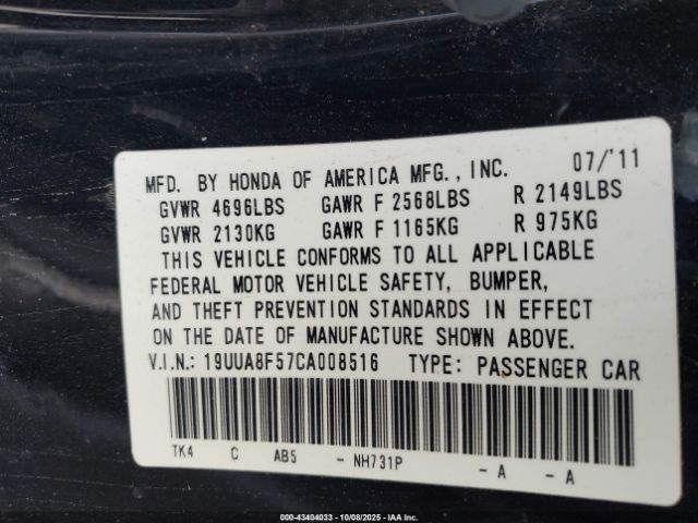 2012 ACURA TL 19UUA8F57CA008516 Photo 8