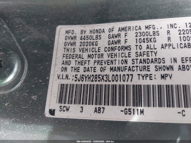 2003 HONDA ELEMENT 5J6YH285X3L001077 Photo 8