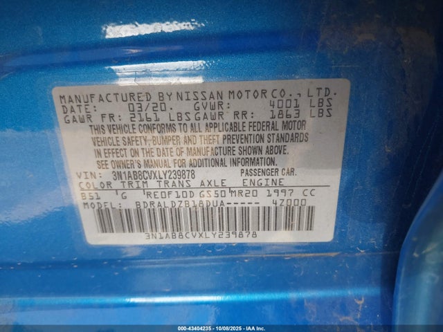 3N1AB8CVXLY239878 Nissan Sentra Sv Xtronic Cvt