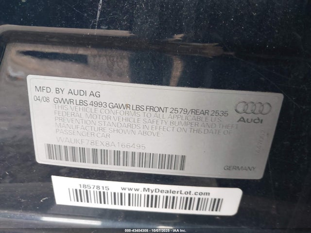 2008 AUDI A4 WAUKF78EX8A166495 Photo 8