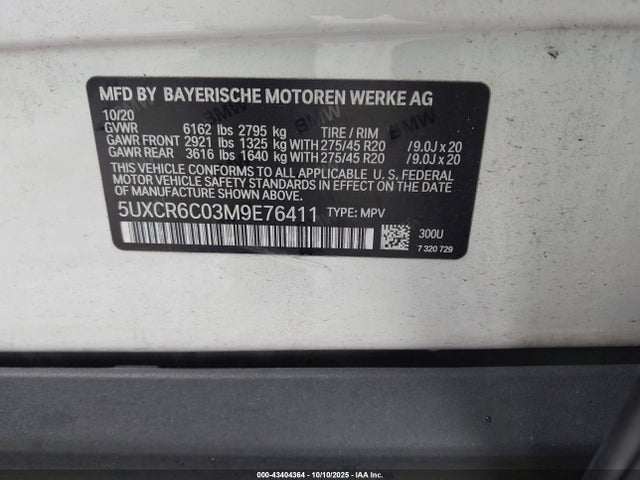 Продажа на аукционе авто 2021 Bmw X5 Xdrive40i, vin: 5UXCR6C03M9E76411, номер лота: 43404364