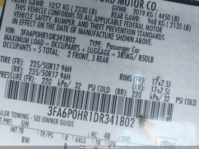 Продажа на аукционе авто 2013 Ford Fusion Se, vin: 3FA6P0HR1DR341802, номер лота: 43404377
