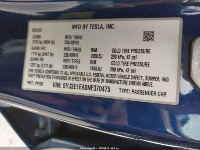 2022 TESLA MODEL 3 5YJ3E1EA0NF370475 Photo 8
