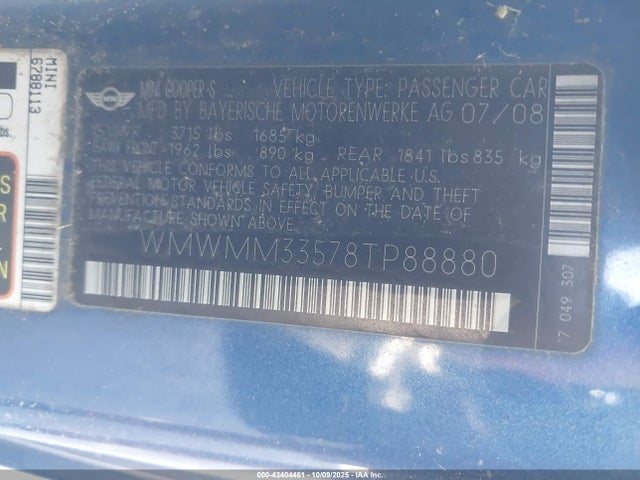 2008 MINI COOPER S CLUBMAN WMWMM33578TP88880 Photo 8