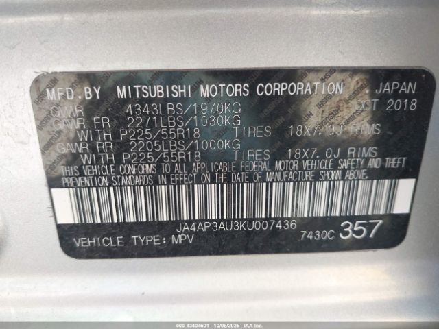 2019 MITSUBISHI OUTLANDER SPORT JA4AP3AU3KU007436 Photo 8