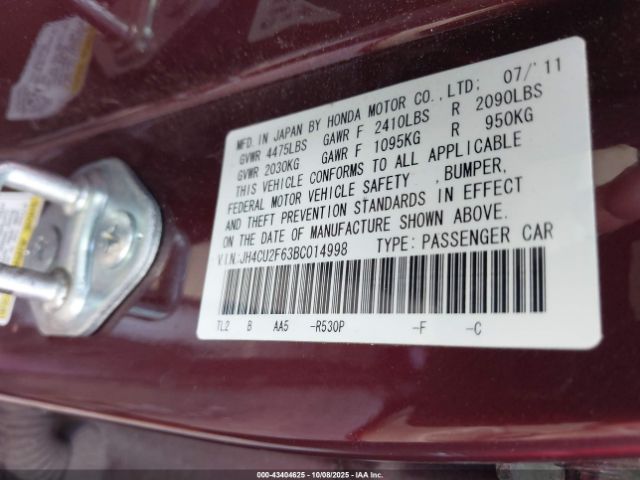 2011 ACURA TSX JH4CU2F63BC014998 Photo 8
