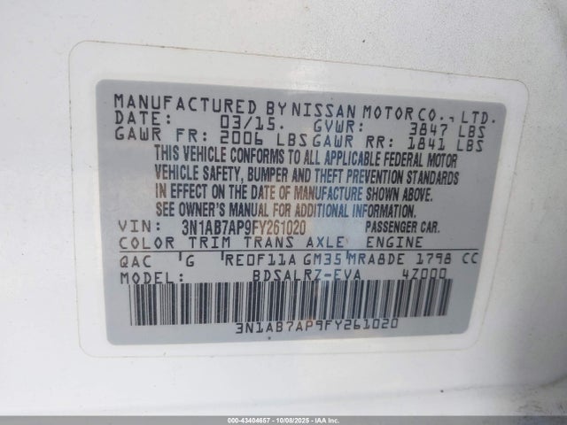 Nissan Sentra 2015 3N1AB7AP9FY261020 Image 9