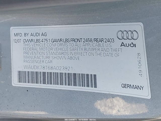 2008 AUDI A5 WAUDK78T68A023921 Photo 8