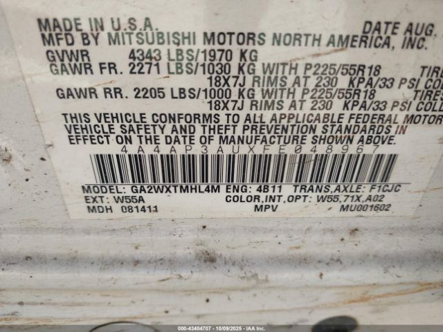 2015 MITSUBISHI OUTLANDER SPORT 4A4AP3AUXFE048967 Photo 8