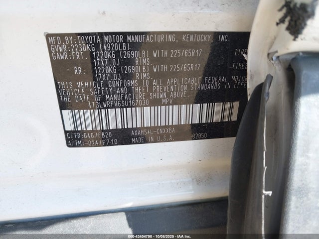 4T3LWRFV6SU167030 Toyota a25a-fxs