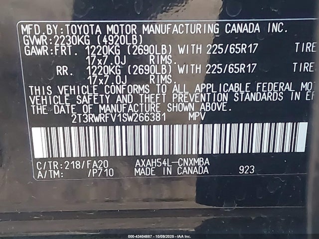 2T3RWRFV1SW266381 Toyota a25a-fxs