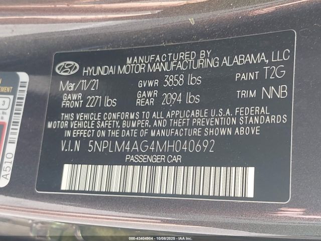 2021 HYUNDAI ELANTRA 5NPLM4AG4MH040692 Photo 8