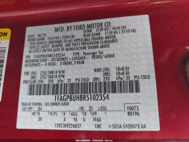 2024 FORD MUSTANG 1FAGP8UH8R5102354 Photo 8