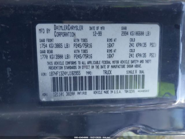 2000 DODGE RAM 1500 1B7HF13Z4YJ182955 Photo 8