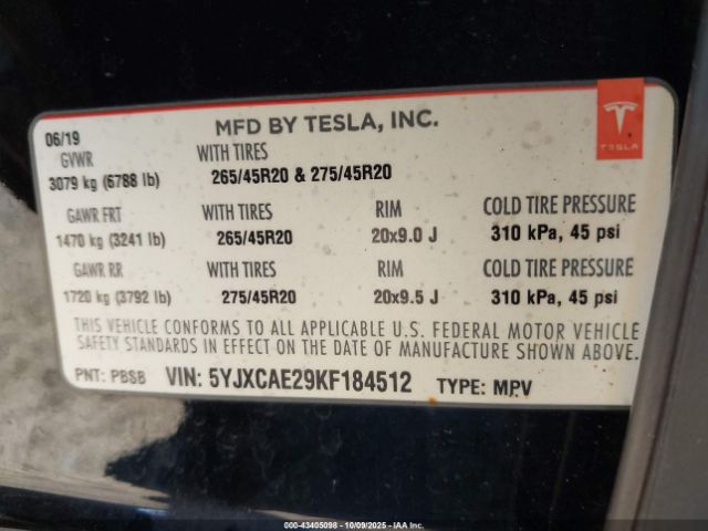 2019 TESLA MODEL X 5YJXCAE29KF184512 Photo 8