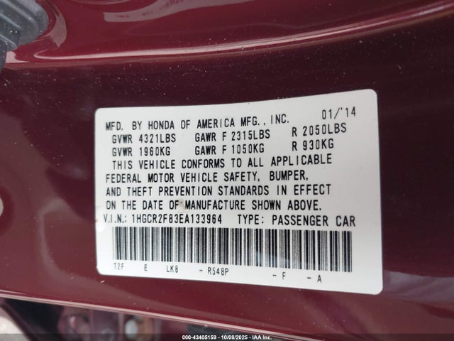 1HGCR2F83EA133964 Honda k24w1