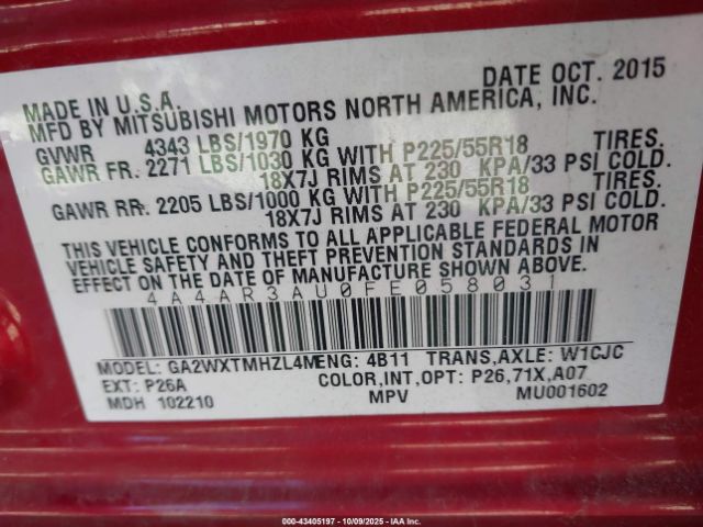 2015 MITSUBISHI OUTLANDER SPORT 4A4AR3AU0FE058031 Photo 8