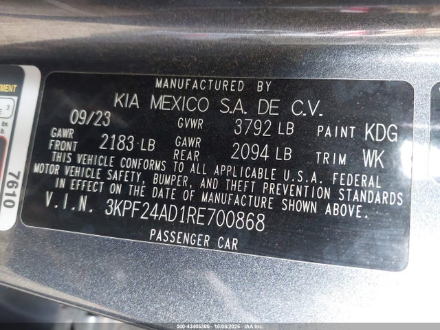 3KPF24AD1RE700868 KIA mpi nu