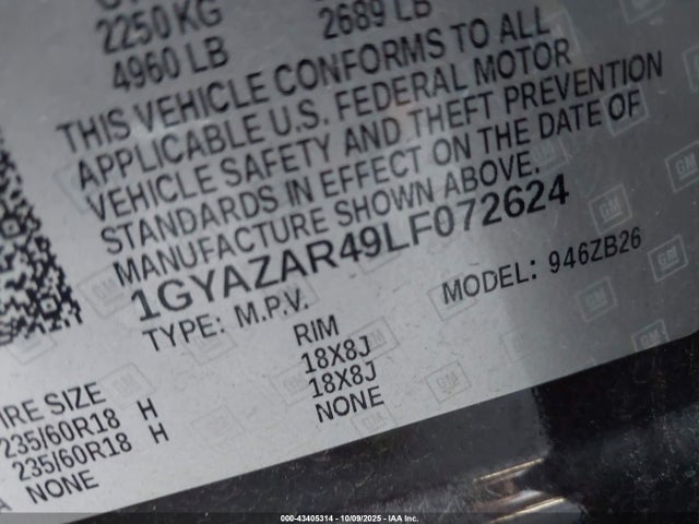 1GYAZAR49LF072624 Cadillac Xt4 Fwd Luxury
