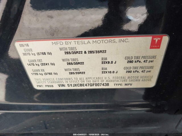 2016 TESLA MODEL X 5YJXCBE47GF007438 Photo 8